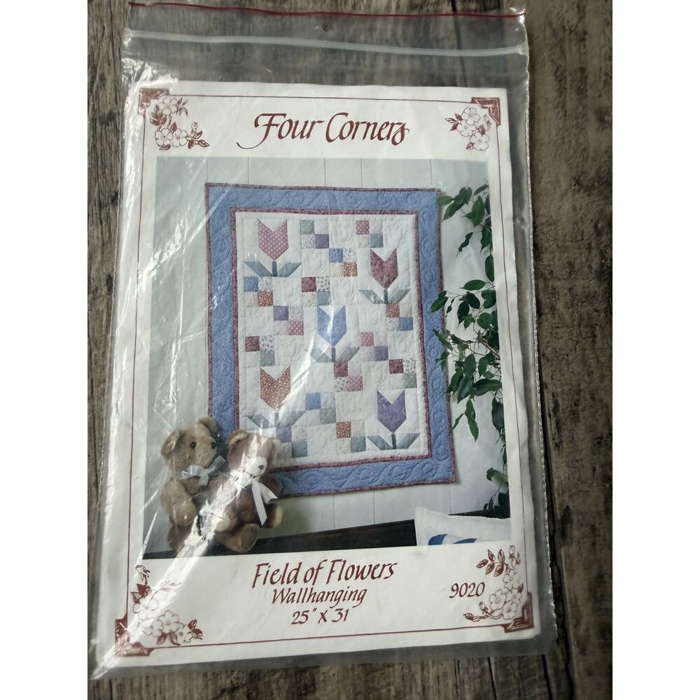 Vintage Four Corners Field of Flowers Quilt Pattern Wall Hanging Grandmacore DIY